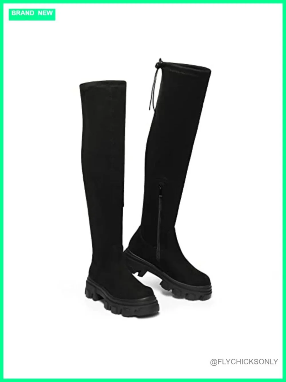 Over The Knee Platform Chunky Lug Sole Faux Suede Thigh High Stretch Boots